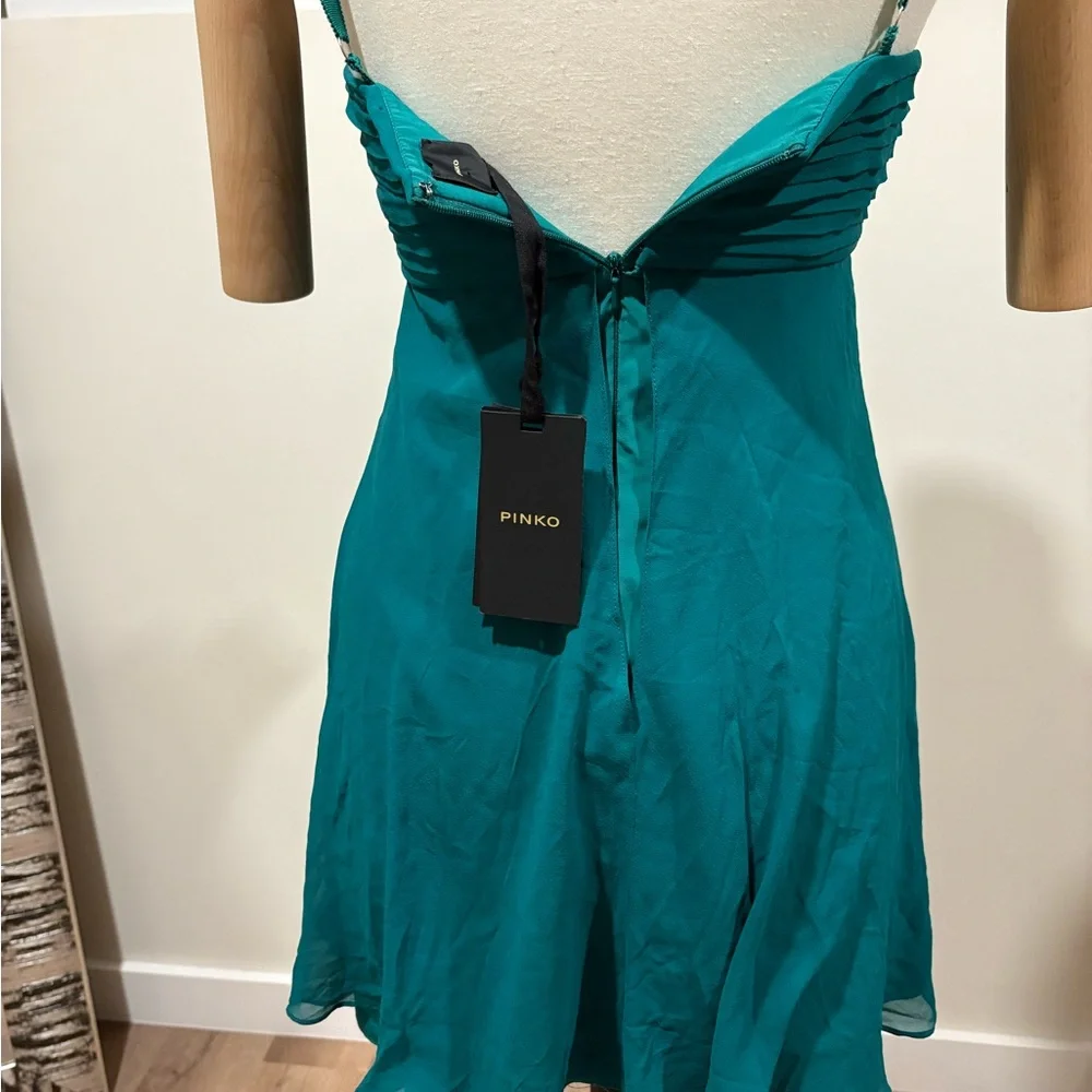 Pinko Turquoise Mini Dress with Ruffle Sleeves - Picture 2 of 7